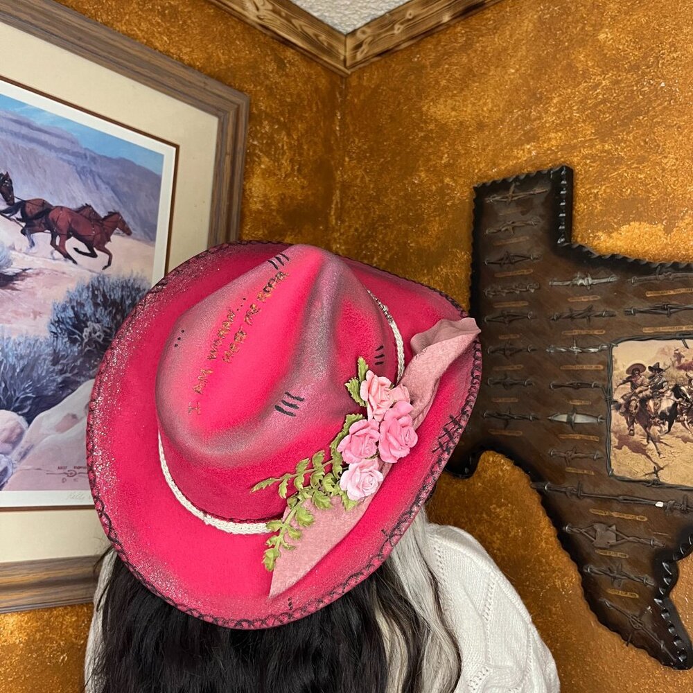Hot Pink Fedora Cowboy styled hat Burned slogan New Adjustable Custom Made - Picture 5 of 5